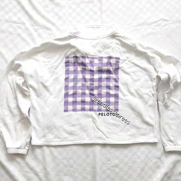 Peloton Polo Sweatshirt Pullover in White with Checkered Graphic Back - Picture 6 of 7